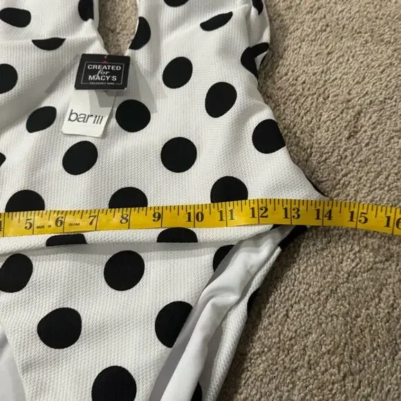 NWT Bar III White & Black Polka Dot Swimsuit One Piece Plunging Neck Size Large - Picture 2 of 10
